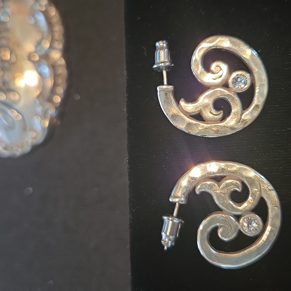 Brighton Silver Swirl Earrings with Crystal Accent